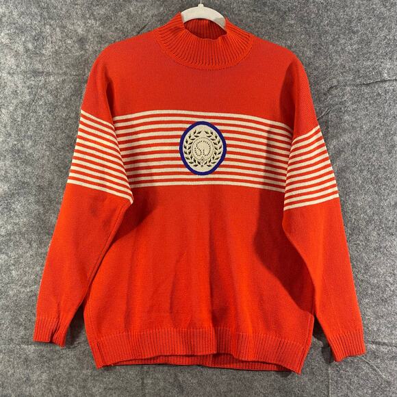 St. John Sweater Medium Red Santana Knit Mock Neck Varsity Stripe Collegiate - Picture 1 of 8